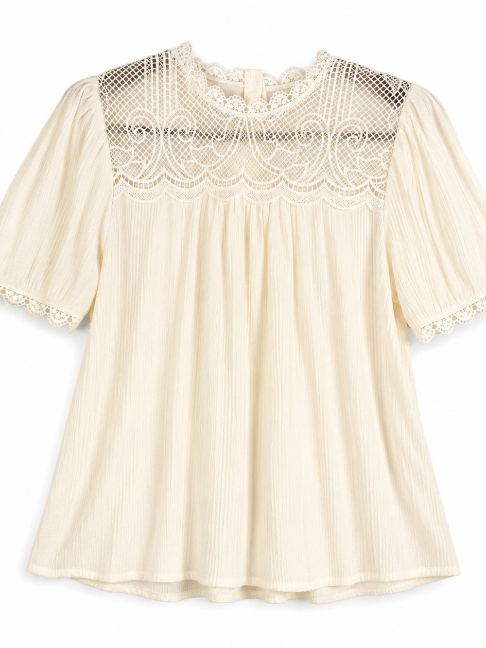 By The River Cream Lace Puff Sleeve Cottagecore Blouse Large
